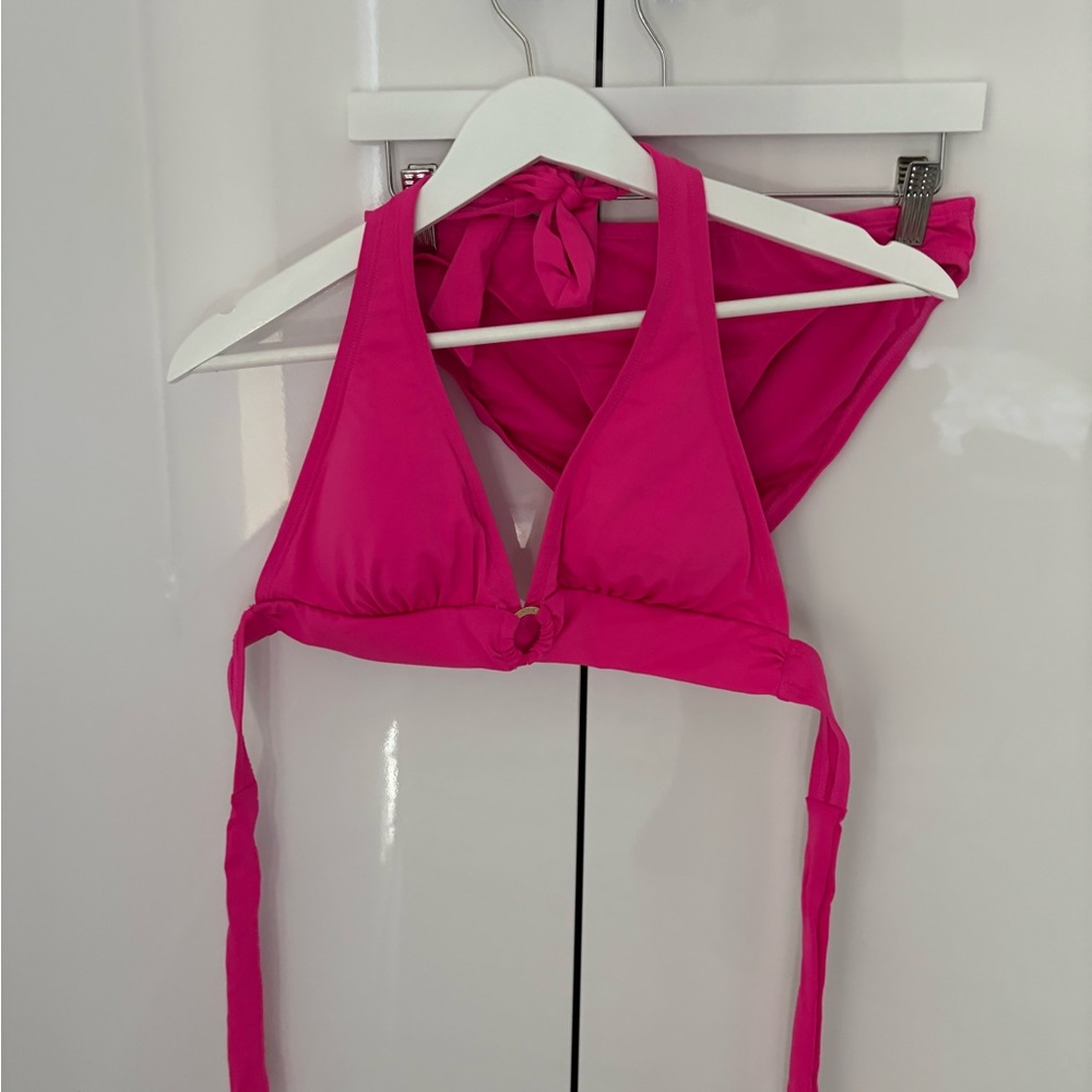 Micheal Kors Hot Pink Halter Bikini Top and Bottom Set